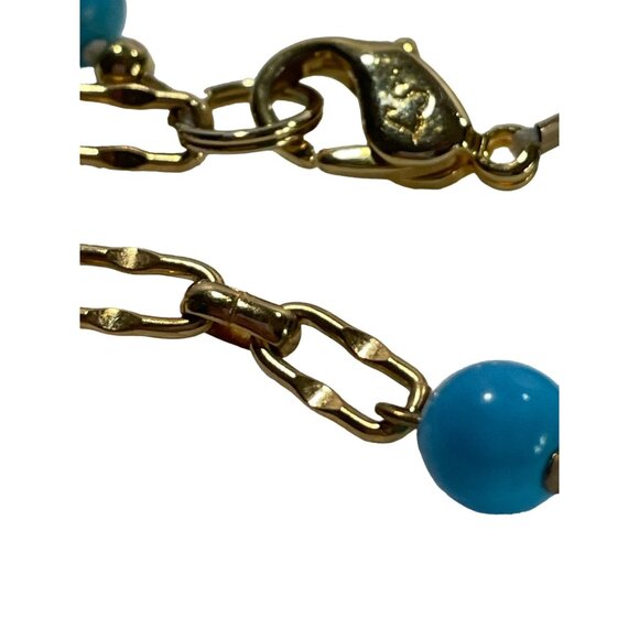 Vtg Lee Sands 18" necklace teal dyed magnesite disks detailed beads chain - Picture 9 of 13